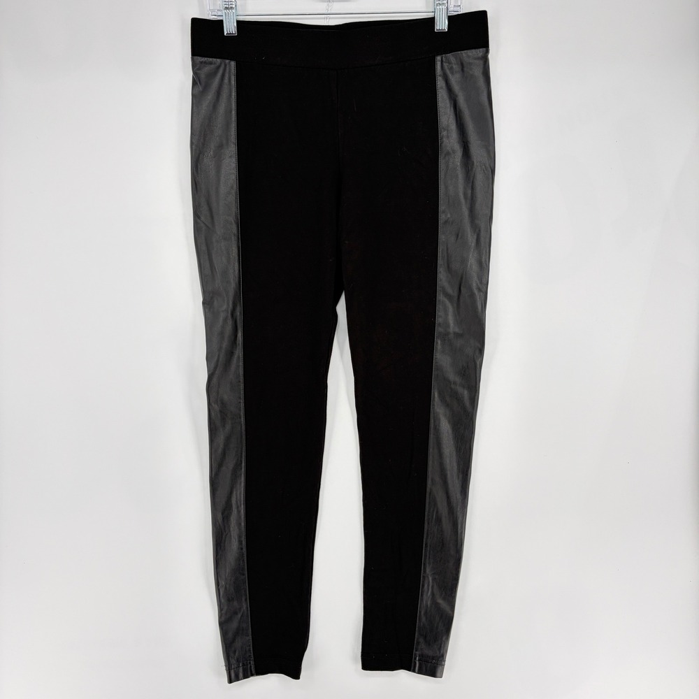 Cabi Black Faux Leather Side Panel Ponte Leggings Style 3397 Womens Medium